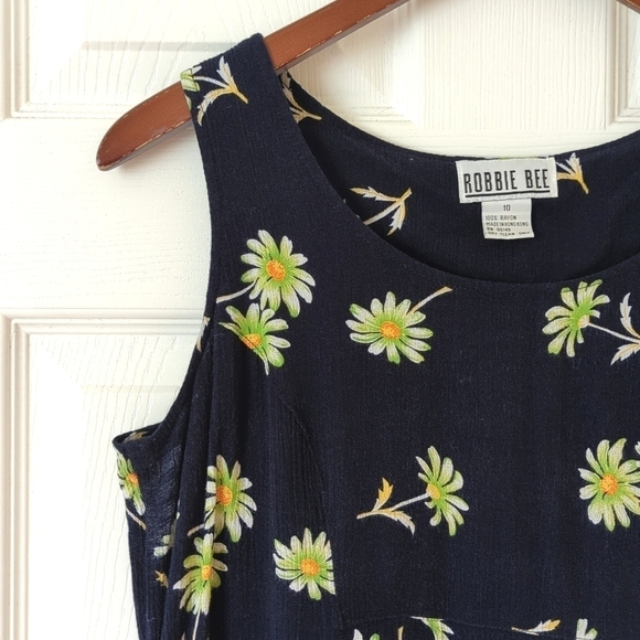 Robbie Bee 90's Vintage Classic Floral Sleeveless Scoop Neck Midi Dress Navy 10 - Picture 4 of 12